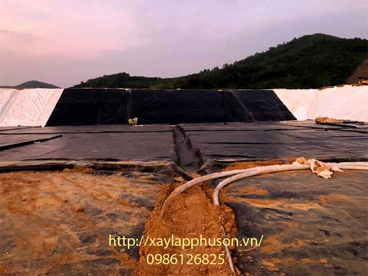 Sử dụng bạt nhựa HDPE và vải địa lót hồ xử lý nước thải tại cẩm thủy, Thanh Hóa
